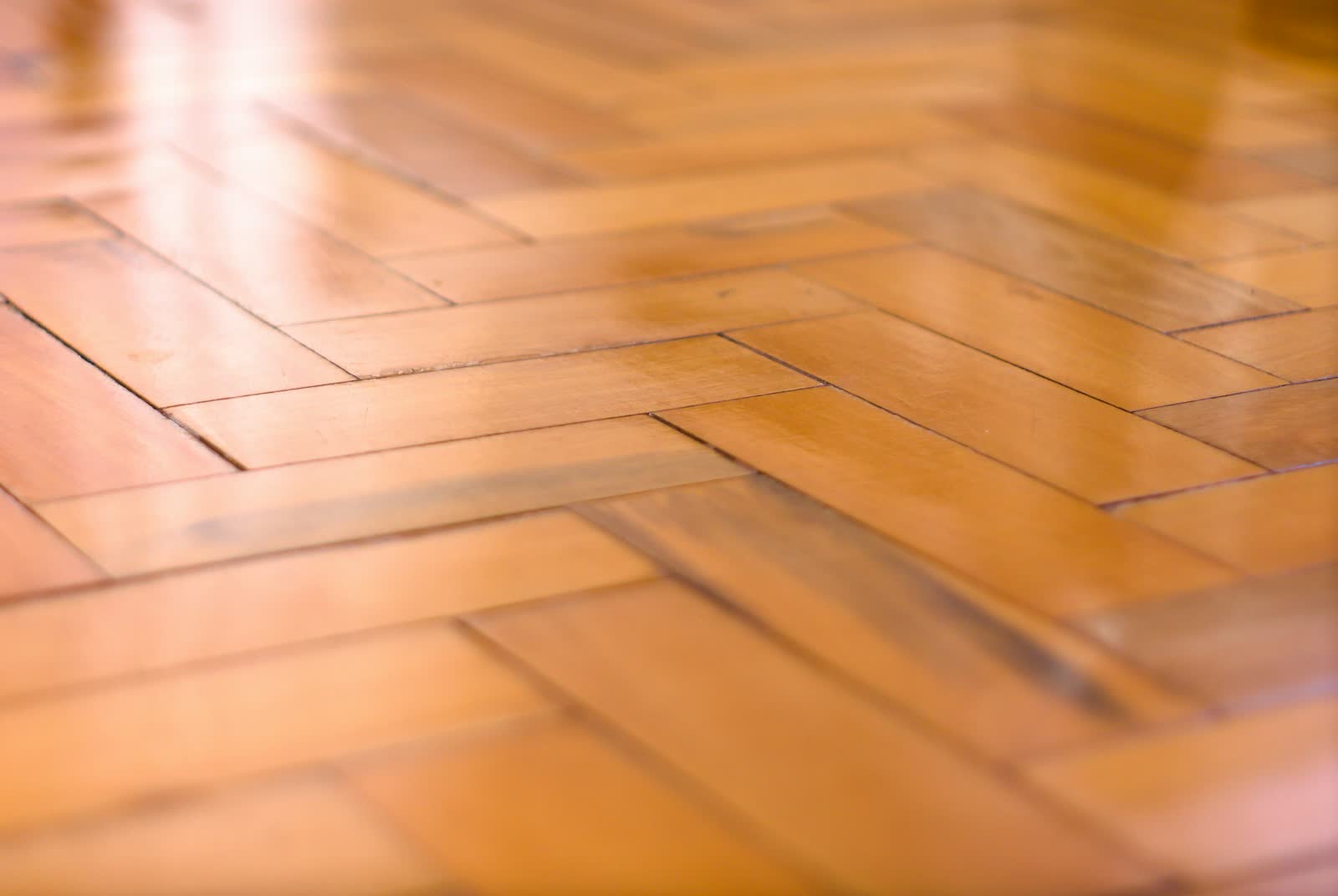 Parquet a spina italiana in rovere lucido, ripreso da vicino
